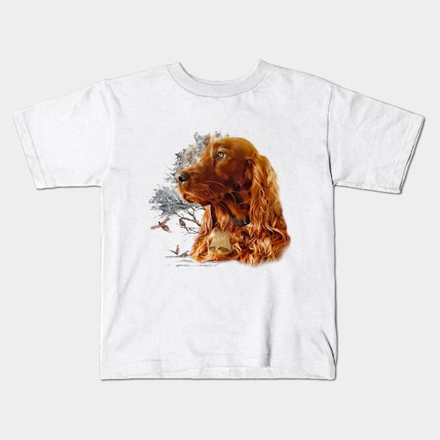 Irish setter with pheasant Kids T-Shirt by German Wirehaired Pointer 